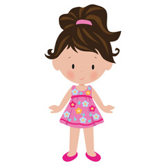 Cute little summer girl vector cartoon illustration
