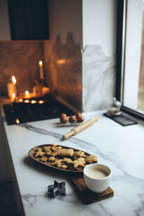 Cookies and coffee are on the table