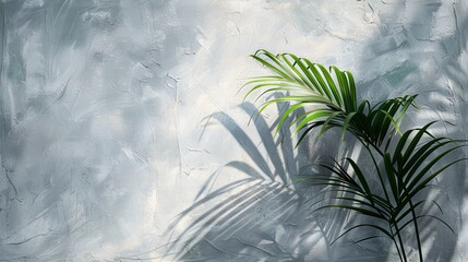 Tranquil Palm Leaf Shadow on Light Grey Background for Zen, Minimalist Concept.