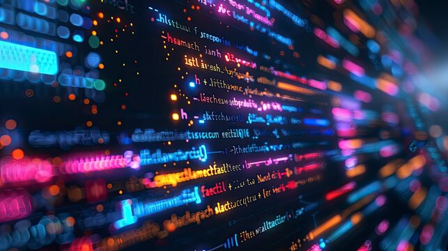 A close-up view of a computer screen displaying lines of code in a dark-themed code editor, with colorful syntax highlighting and a cursor blinking, symbolizing active coding.