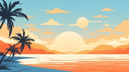 Obraz premium A beautiful sunset over the ocean, framed by silhouettes of palm trees