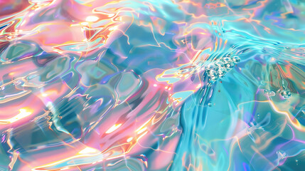 Obraz premium Liquid wavy iridescence background, shiny opalescence water waves as beautiful romantic wallpaper.