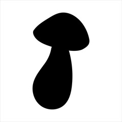 Black silhouette of an edible mushroom. Boletus mushroom. Design element. Vector illustration on a white background.