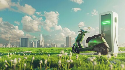 Showcasing electric scooters as eco-friendly alternatives to cars, promoting sustainability, and reducing carbon footprints.