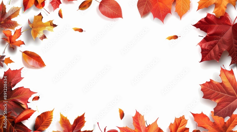 Poster a white background with a large number of red leaves scattered around it