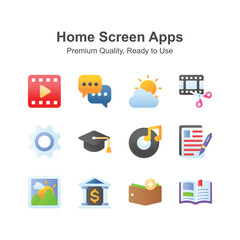 Pack of home screen apps icons, editable vectors set