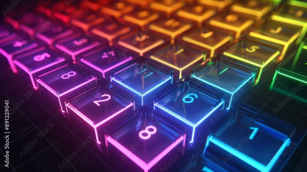 Poster a keyboard with colorful keys that are lit up