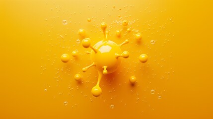 A yellow blob with many small yellow balls surrounding it