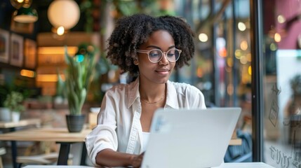 Young professional attending an online class on a laptop