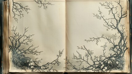 Antique Book with Floral Illustration