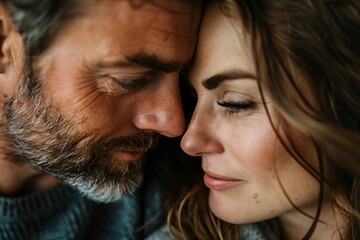 Close-up of a loving couple sharing an intimate moment, expressing deep emotional connection and affection for one another.