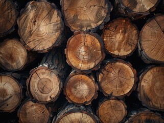 Stacked tree trunks texture with distinct growth rings