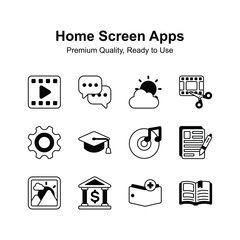 Pack of home screen apps icons, editable vectors set