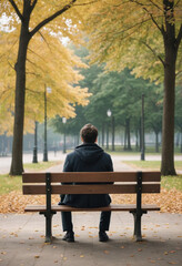  Loneliness: Person sitting alone on a park bench, isolated and distant. 