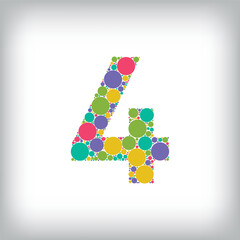 Number 4 made of creative colored dots or filled with circles. Creative fonts with unique Numbers and symbols. Vector illustration.