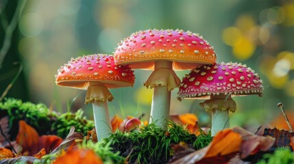 Macro photography of edible Amanita rubescens mushrooms