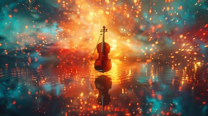 Violin in a Field of Colorful Light and Sparks