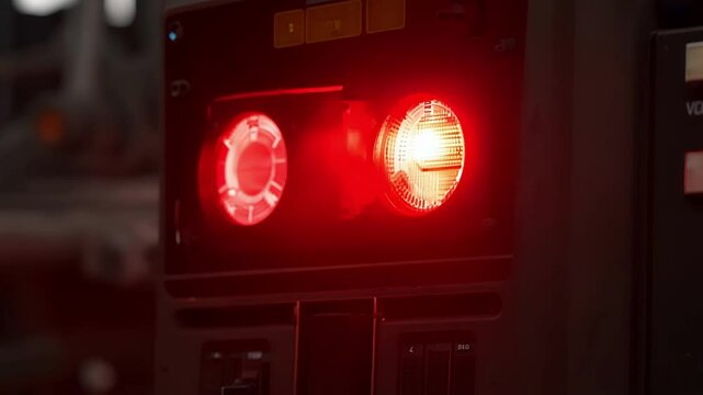 Closeup of an alarm blinking red signaling a malfunction in the production process.
