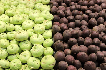 Vegetables and fruits are sold at a bazaar in Israel.