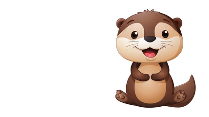 Obraz premium Whimsical 3D cartoon Otter illustration smiling enthusiastically in an angled view on a white background.