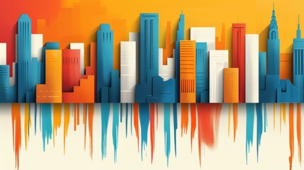 Obraz premium Abstract city skyline illustration on white background evokes calm and serenity, perfect for highquality art prints.