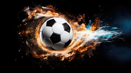 Fototapeta premium Soccer ball in flames and smoke.