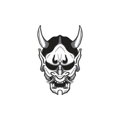 Vintage old devil samurai mask vector art illustration
