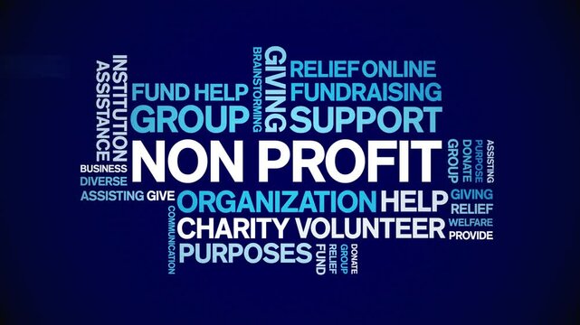 Non Profit animated word cloud;text design animation tag kinetic typography seamless loop.