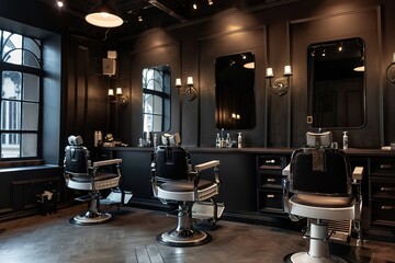 Elegant vintage style barbershop interior with classic chairs