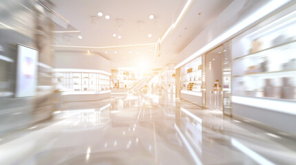 Obraz premium A large, empty store with a bright sun shining through the windows