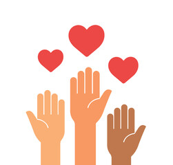 hands up with hearts icon vector illustration