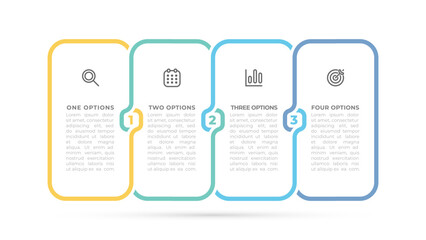 Creative square infographic label design template. Connected layout with marketing icons and 4 options, steps, and processes. Vector illustration.