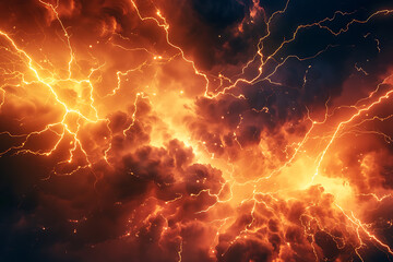 Dramatic photo of lightning during a thunderstorm, capturing the powerful and awe-inspiring natural phenomenon with bright flashes illuminating the dark sky.