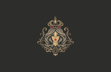 Obraz premium Beauty woman with queen crown vector illustration