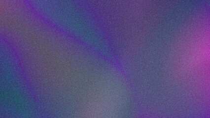 VHS-style ultraviolet abstract grainy background 8K 16:9, copy space. Grunge texture on gradient in deep purple, fuchsia pink, green, violet. Peacock feather color palette. Digital noise retro design