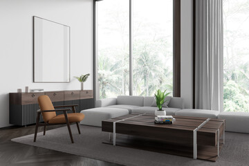 Modern home living room interior couch and decoration, mockup frame