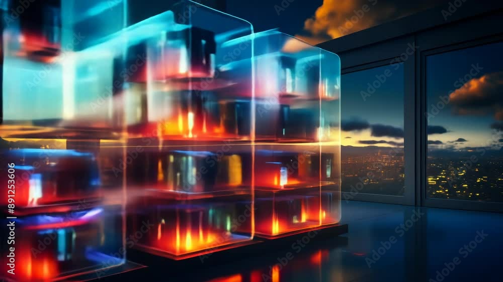 Aufkleber futuristic neon cloud computing server racks in cybernetic cloud icon at night representing data sto