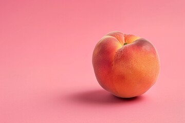 Close-up of fresh peach on a pink surface.
