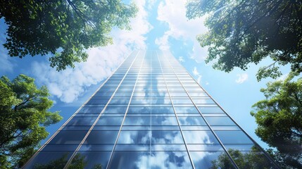 A commercial tower with a facade that uses advanced glazing technology and natural ventilation, illustrating a modern approach to sustainable office design.