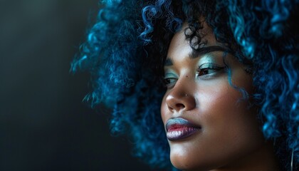 Fototapeta premium Beautiful Plus Size Black Woman with Blue Hair, Studio Shot, Confident and Outgoing