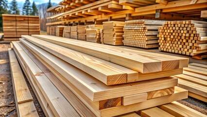 Fototapeta premium Stack of wooden planks forming a beautiful pattern in lumberyard