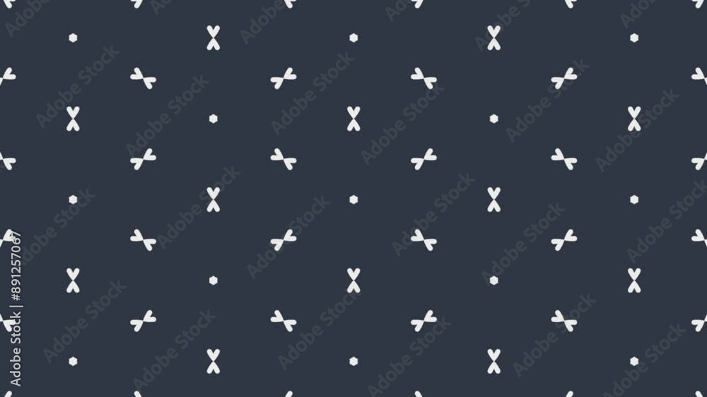 Poster seamless loop animation of dark blue background with repeating pattern of white geometric star like 