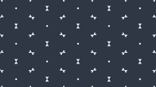 Seamless loop animation of dark blue background with repeating pattern of white geometric star like shapes, Ideal for backgrounds, presentations, or textile designs