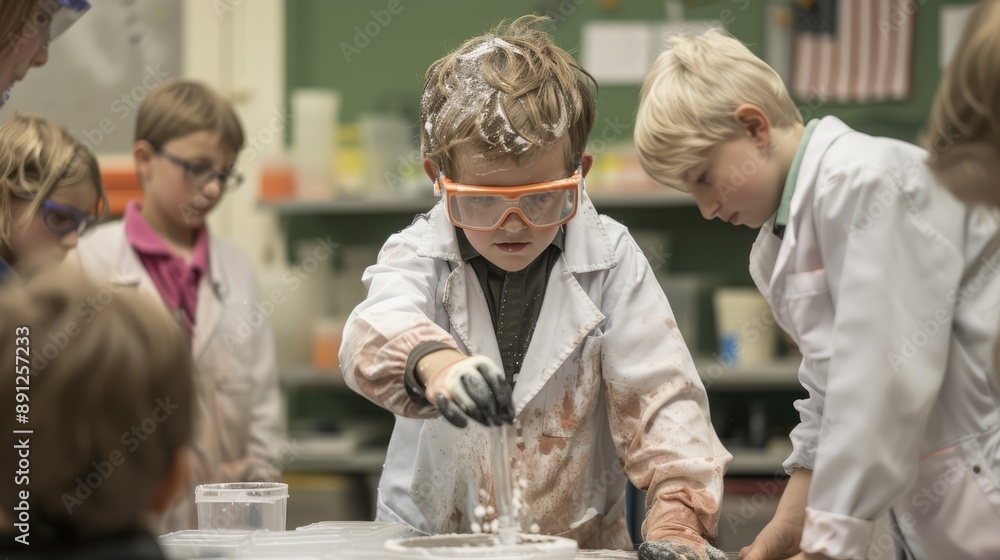 Poster engaging science experiment training with practical teaching enhancement, generative ai