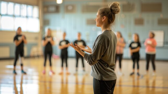 Engaging Physical Education Workshop: Teacher Demonstrating Active Learning Strategies in Gym Class, Generative Ai