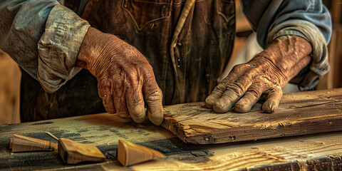 Craftsmanship of the New Frontier: A skilled artisan meticulously sanding a piece of fine woodwork, honoring the timeless traditions of American ingenuity.