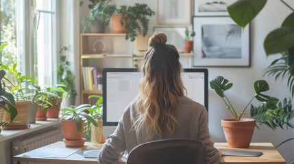A young professional working remotely from a clean, stylish home office
