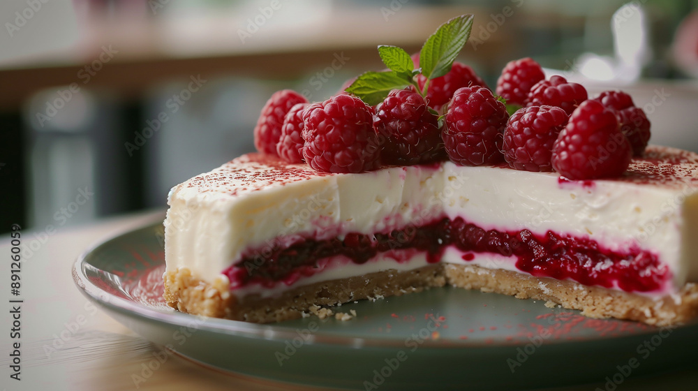 Sticker cheesecake with raspberries