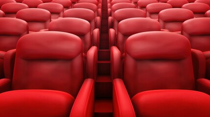 Obraz premium Captivating image of empty red seats in a movie theater, ideal for film, entertainment, or presentation projects.