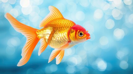 Fototapeta premium Stunning digital art of a radiant goldfish with a blurred bokeh background.